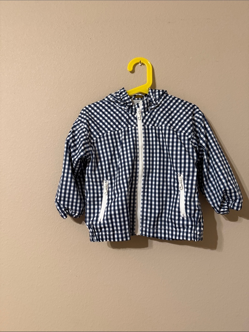 Like new muji kids classic Navy Gingham Zip-Up Hooded Jacket